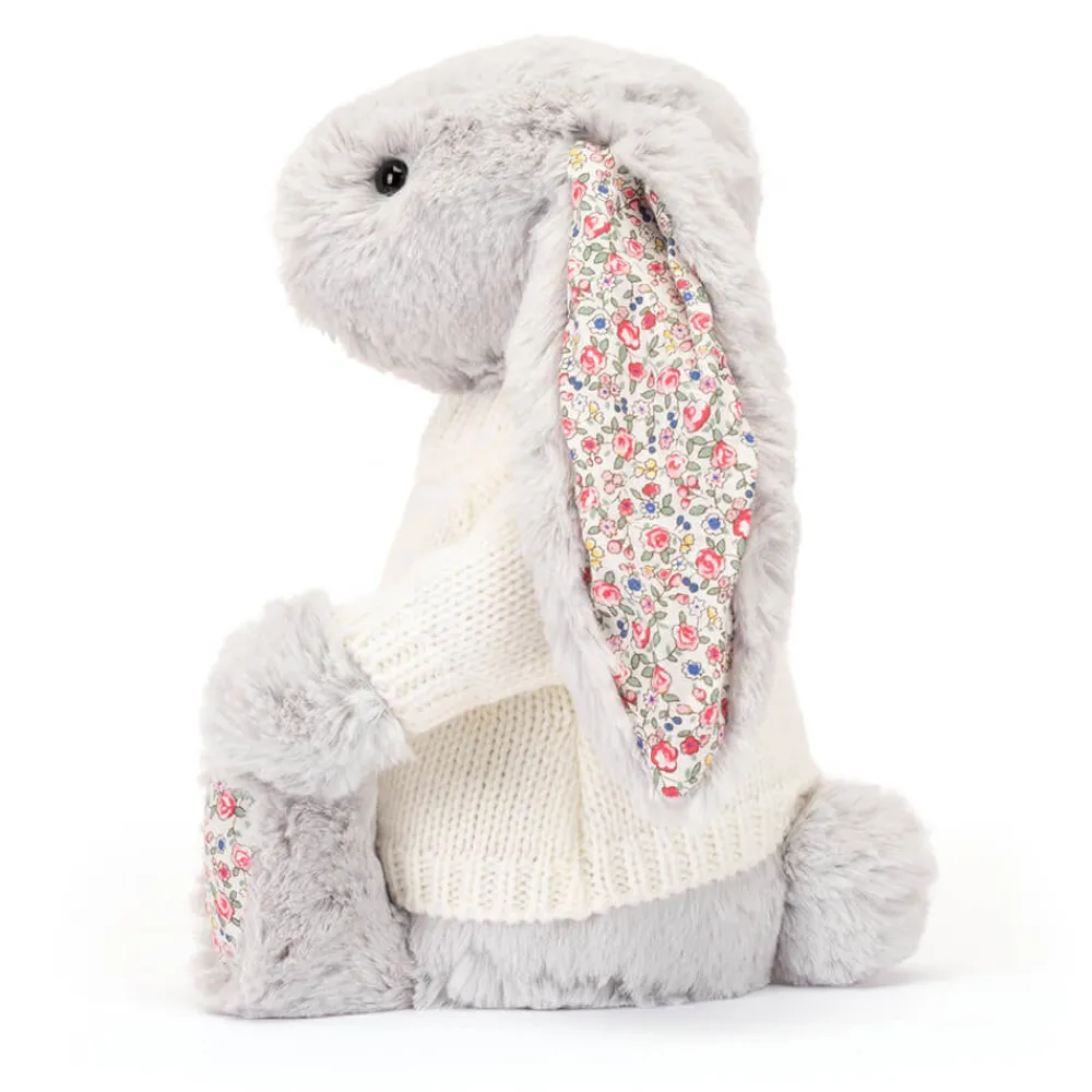 Jellycat Blossom Silver Bunny with Personalised Cream Jumper